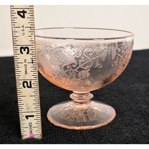 Vintage Hazel Atlas Florentine Pink Footed Sherbet/Dessert Dish 4 ounce - Picture 5 of 5